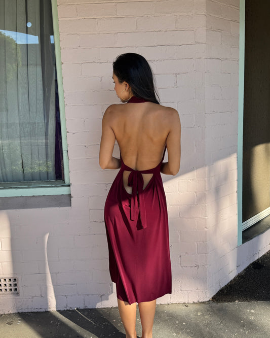 The Jade Midi Dress in wine - Pre order