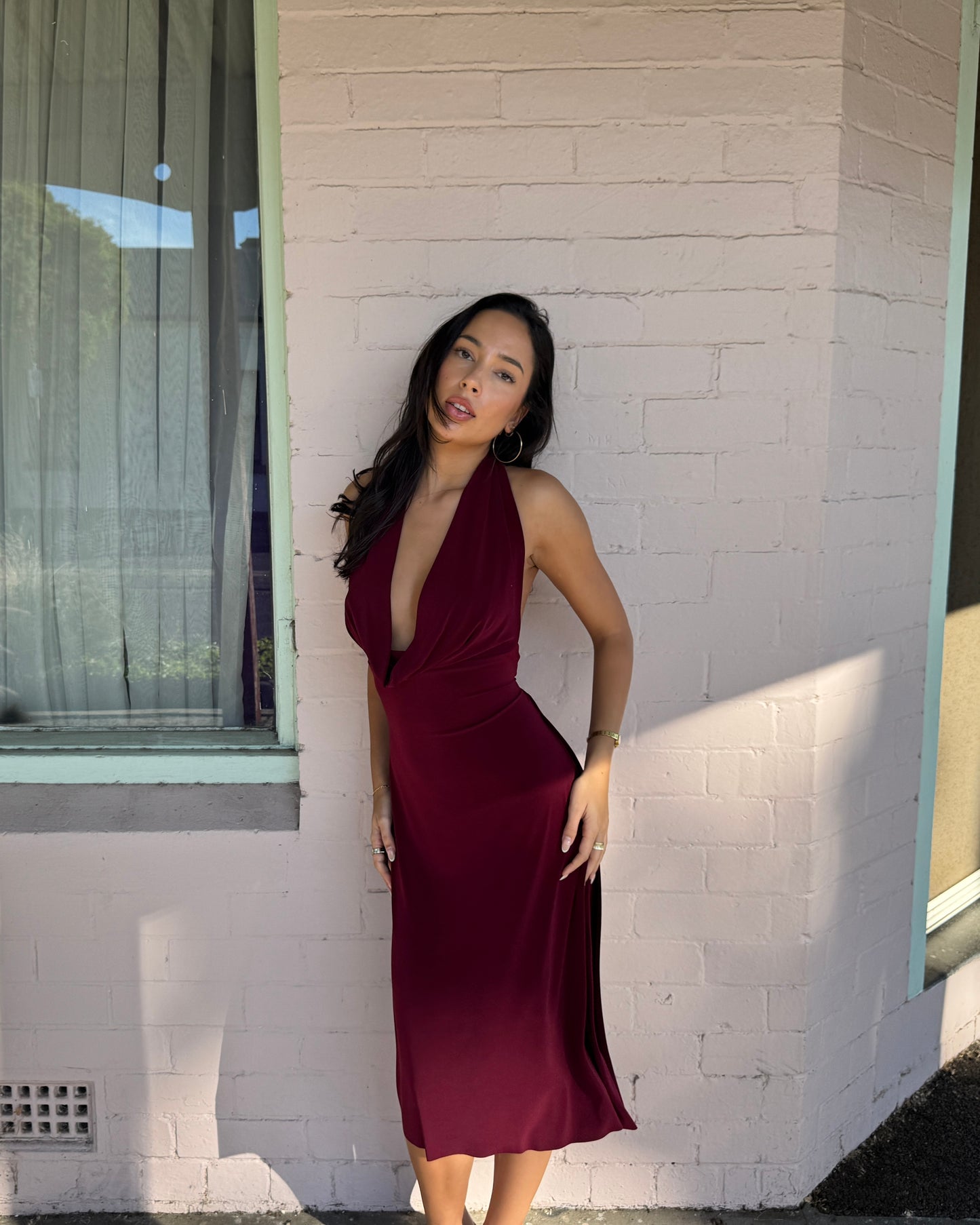 The Jade Midi Dress in wine - Pre order