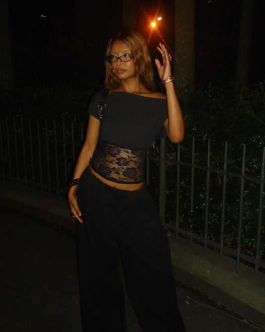 Lace Asymmetric Top Black
