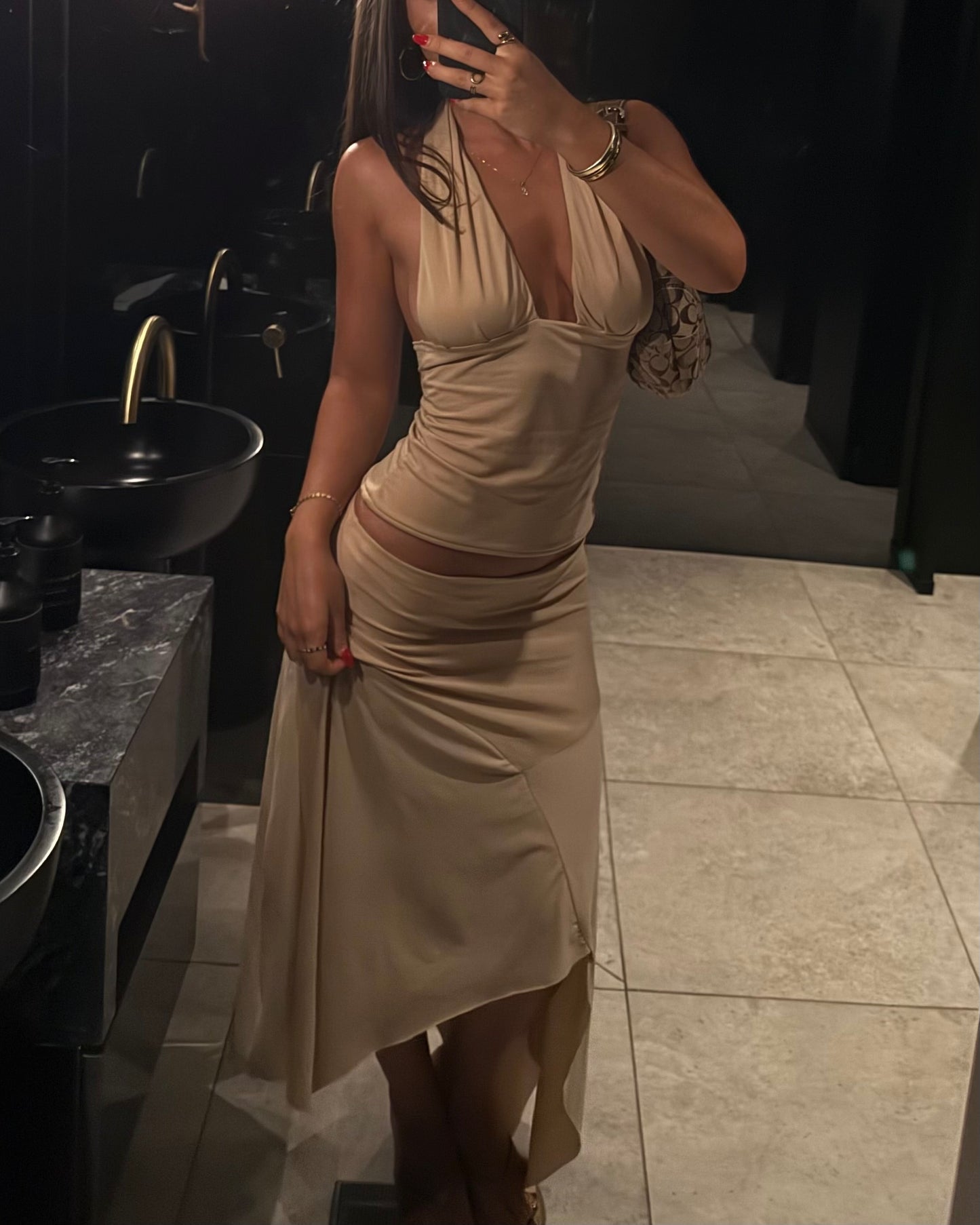 The Belle Midi Skirt Champagne - Preorder