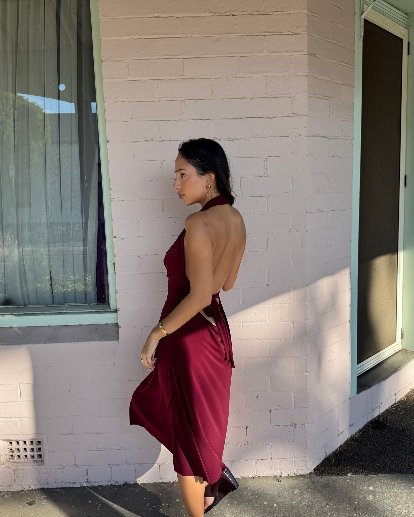 The Jade Midi Dress in wine - Pre order