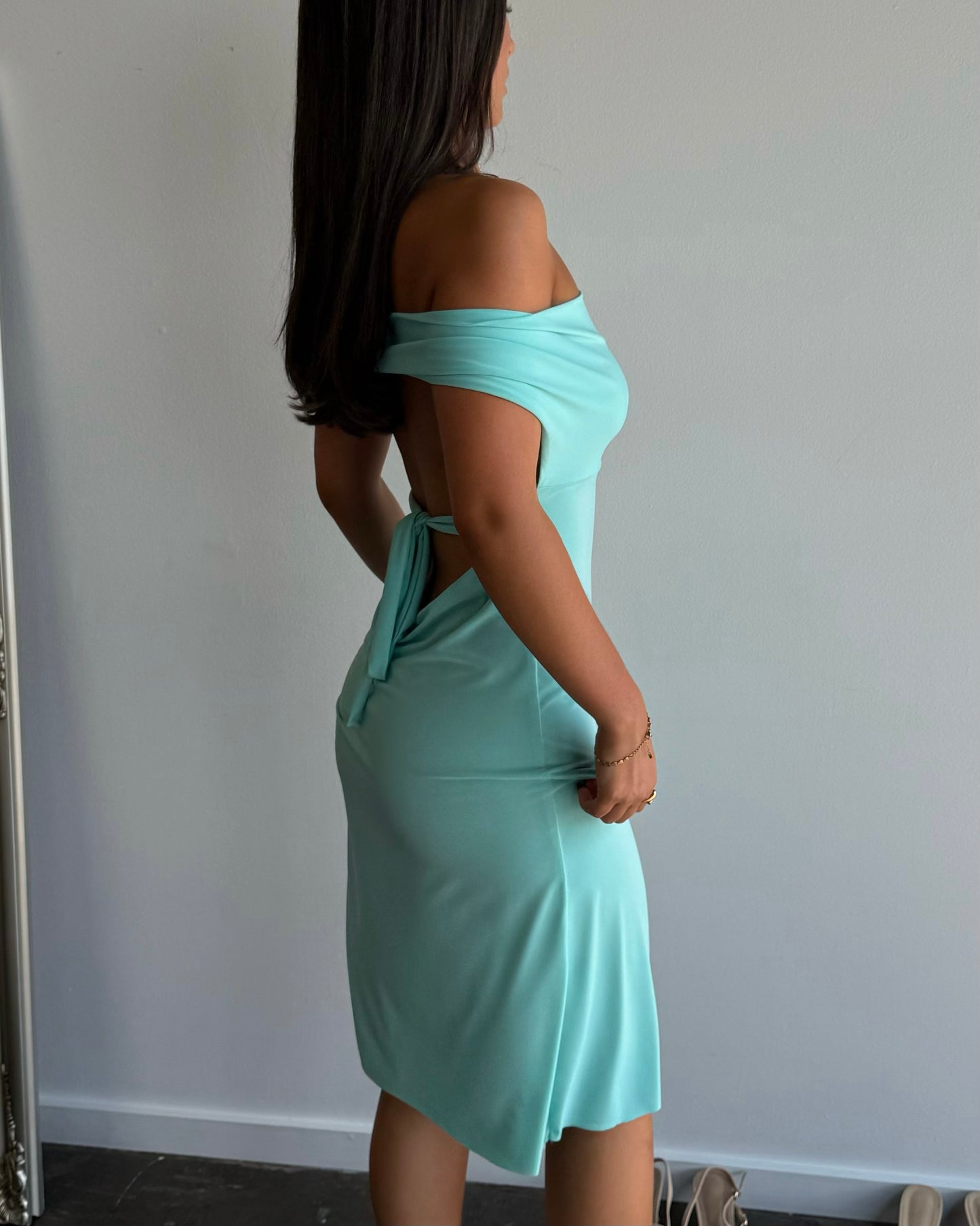 The Jade Midi Dress in aqua