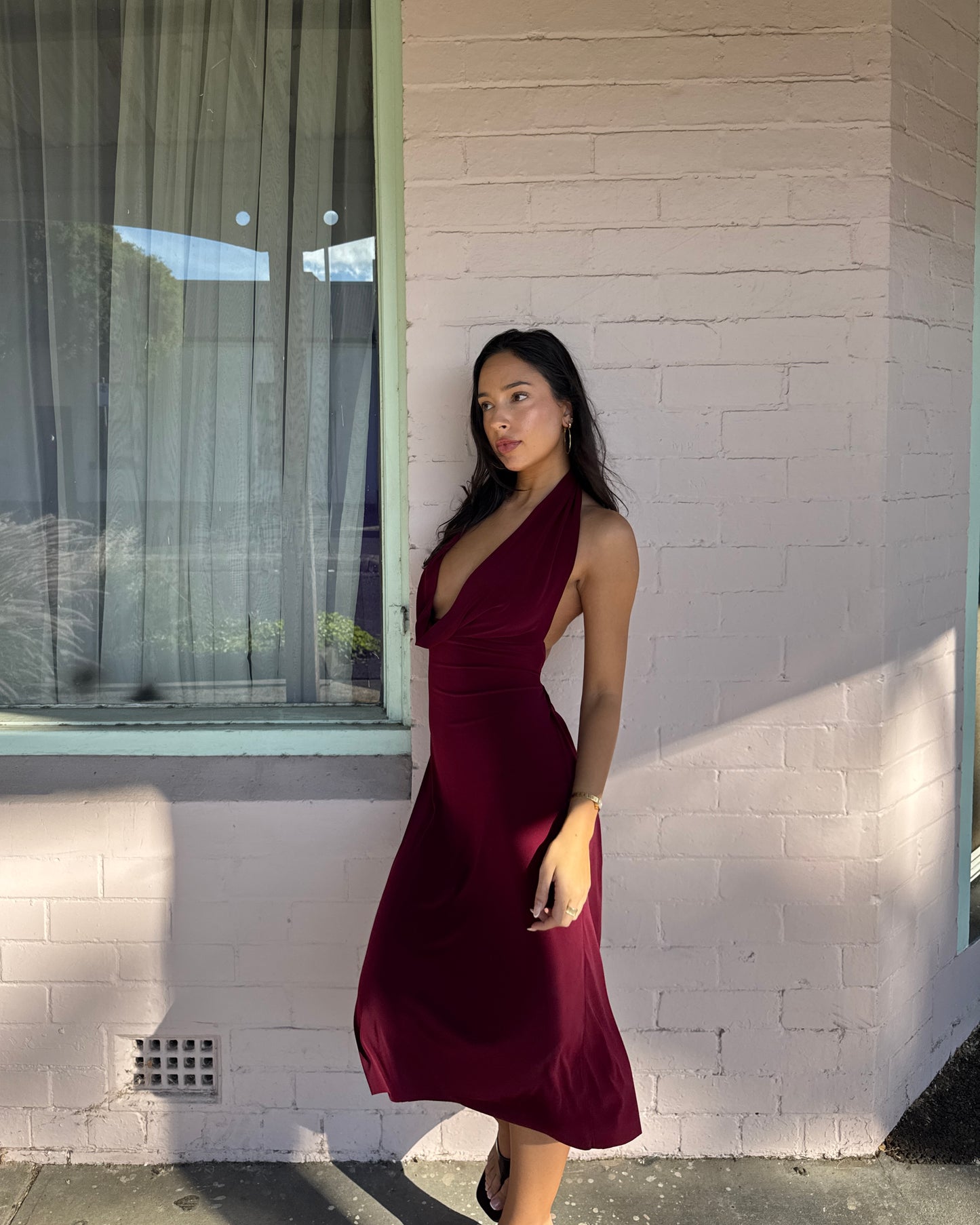 The Jade Midi Dress in wine - Pre order