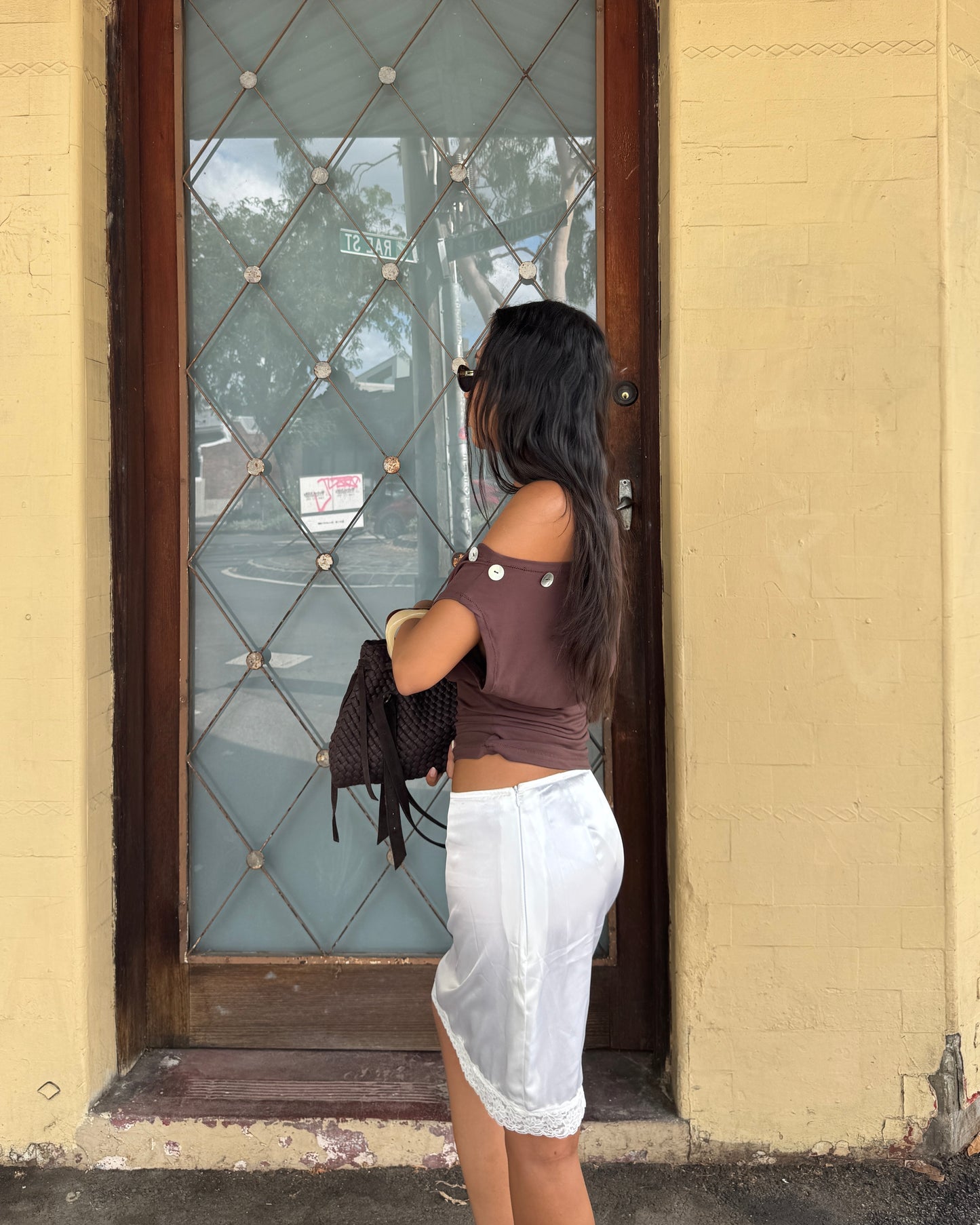Asymmetric Button Top Mocha