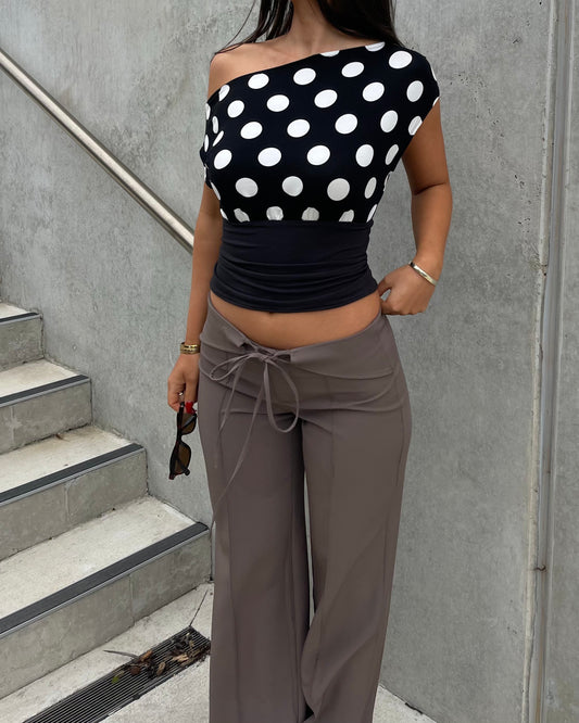 Asymmetric Polka Dot Top Black
