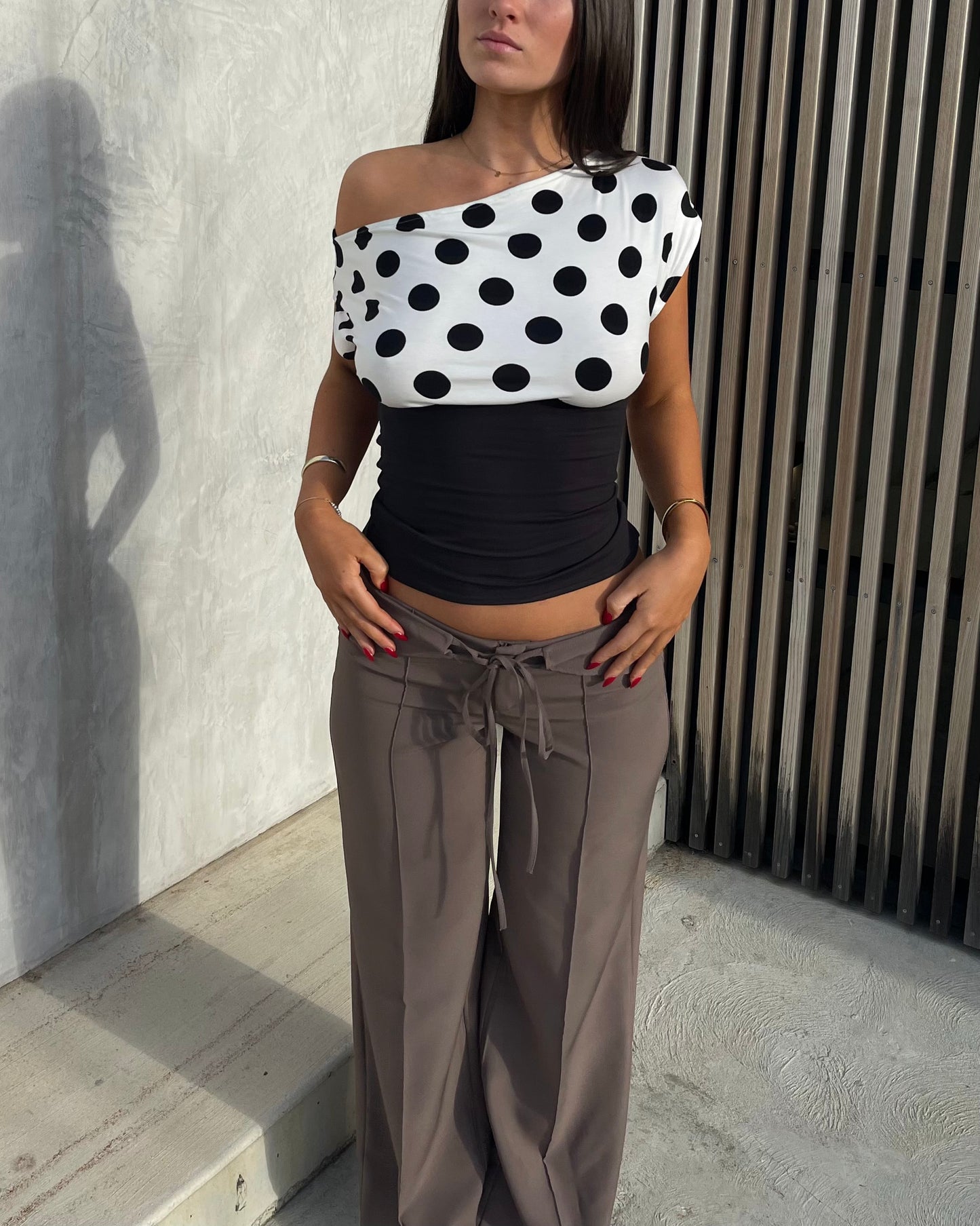 Asymmetric Polka Dot Top White
